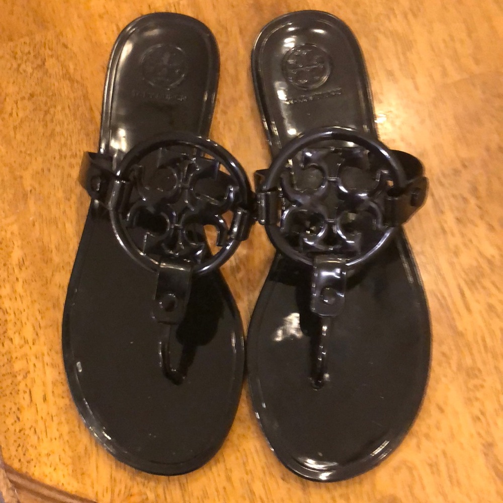 Tory Burch Black Patent Sandals.